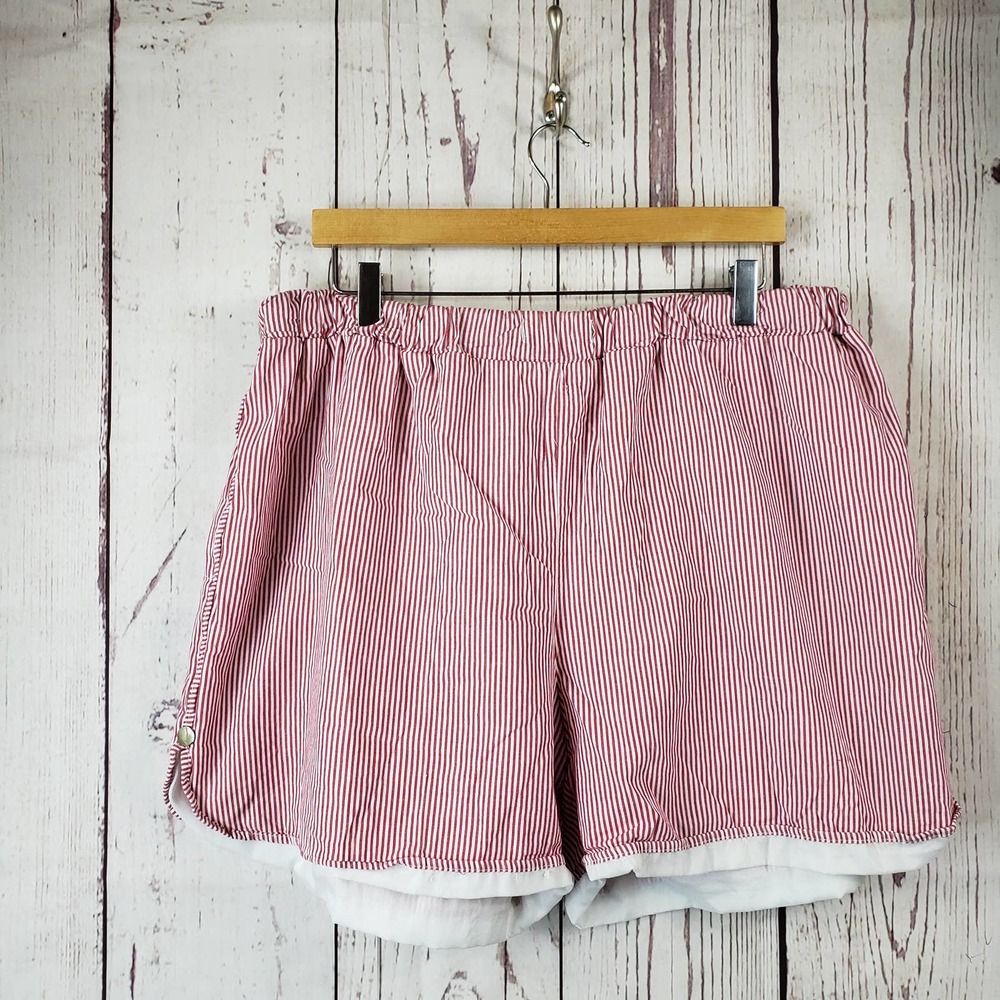 Mislook Womens Sleep Shorts Size 5XL Pull On Stretch Waist Striped Cotton Red